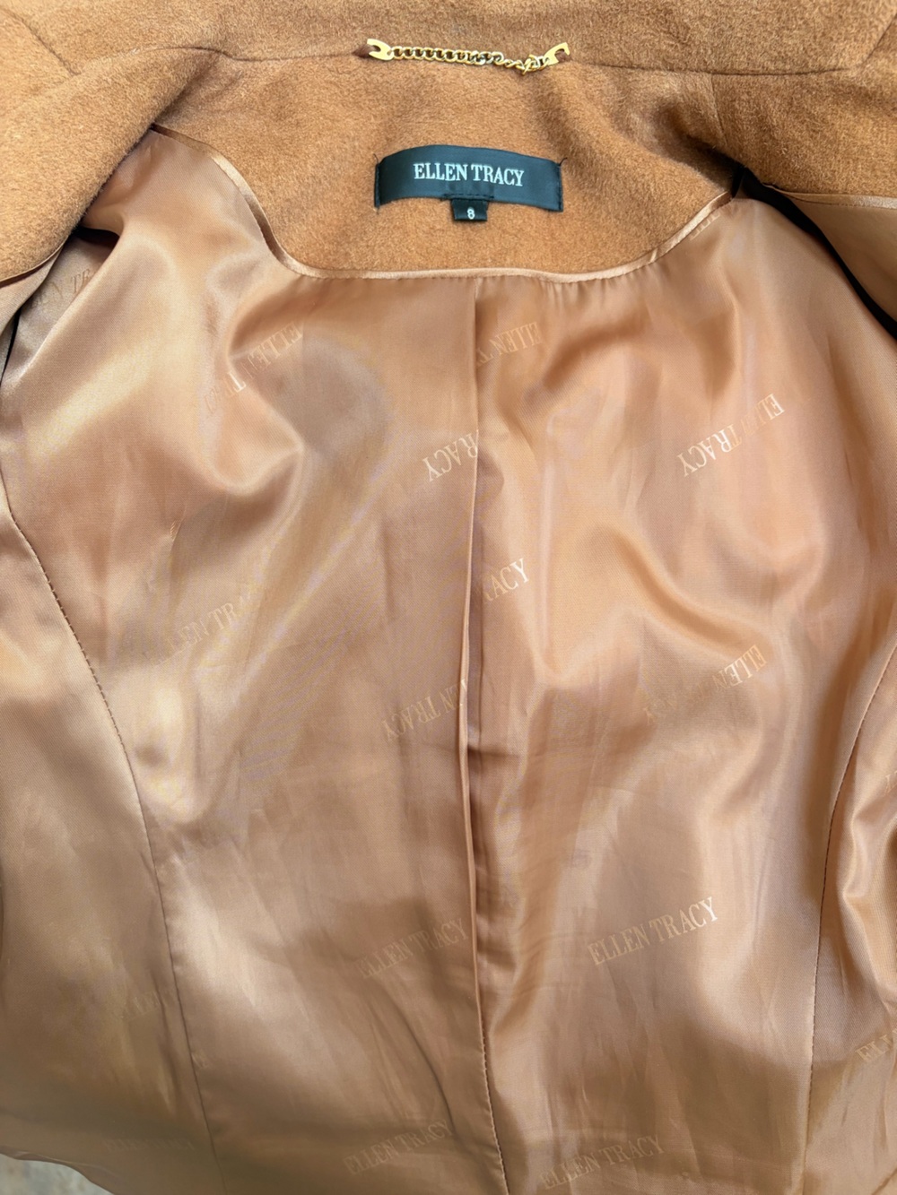 Ellen Tracy Camel Wool-Blend Coat with Smooth Satin Lining - Picture 4 of 9